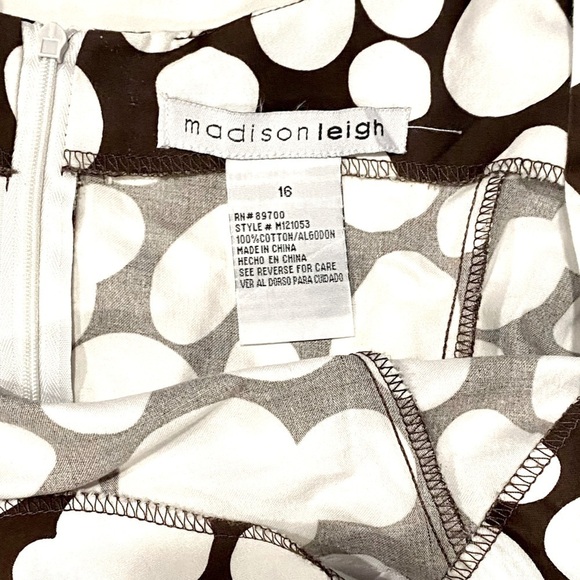 Madison Leigh Petite Sleeveless Brown w/ White Polka Dot Midi Dress Size 16 - Picture 7 of 9
